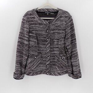 Karl Lagerfeld Paris Jacket Blazer Sz 1X Black & White Tweed Button Front